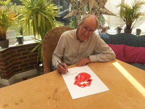 Sketch of Rolling Stones Tongue logo, being signed by the artist